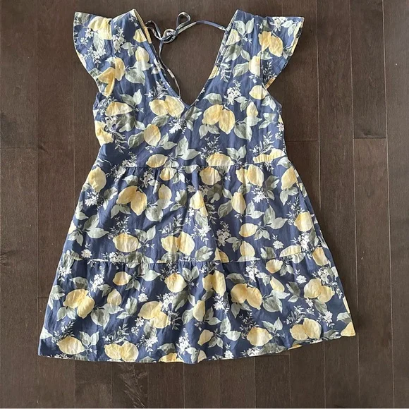 NWT Abercrombie & Fitch Dress Babydoll Linen Mini Dress Lemons Summer Size S - Picture 1 of 10
